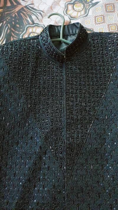 Black Sherwani with Kurta Trouser & Kulla