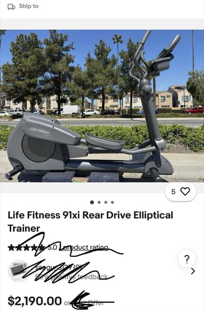 Original Life Fitness Elliptical supports upto 180kg