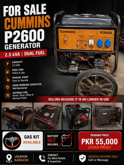  Cummins P2600 (2.5 kVA) Dual Fuel Generator For Sale