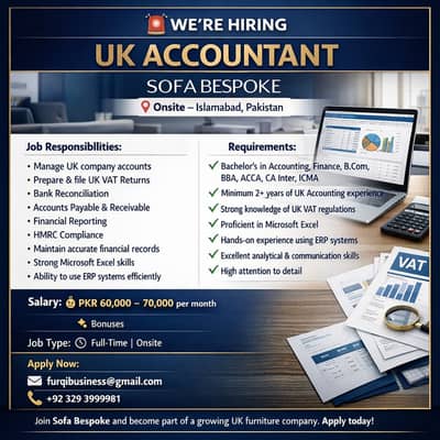 Accountant UK Based – Sofa Bespoke (Onsite, Islamabad)