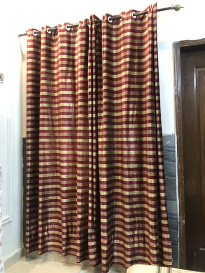 2 pc VELVET STRIPPED CURTAINS WITH SELF PRINT