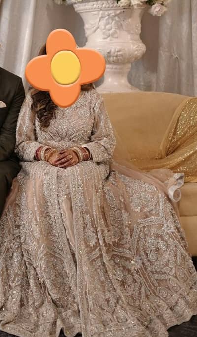 Bridal Walima Maxy Dress | Peach Light Gold Color |