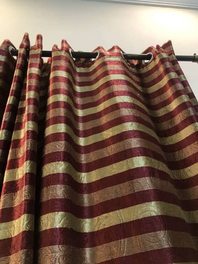 2 pc VELVET STRIPPED CURTAINS WITH SELF PRINT