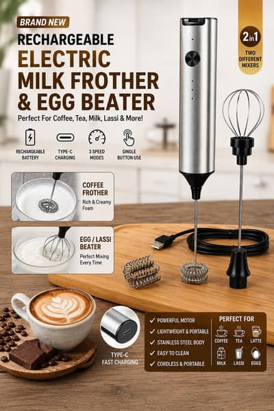 Rechargeable Electric Milk Frother & Egg Beater |USB Type-C |2-in-1