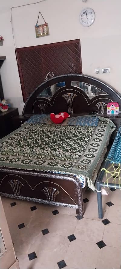 King Size Wooden Bed with Mattress and Large Storage Space