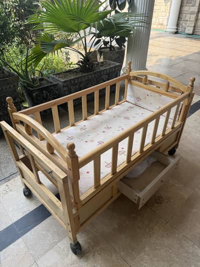 DESIGNER WOOD BABY BED + SWING