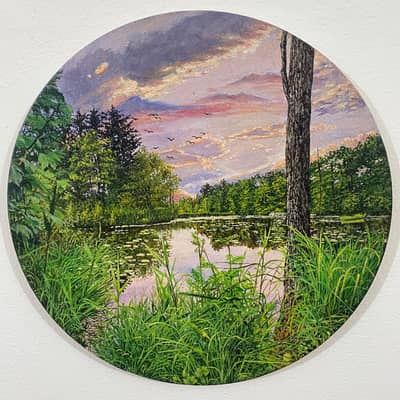 Original Hand-Painting Landscape Oil Painting–Sunset Lake view(10x10)