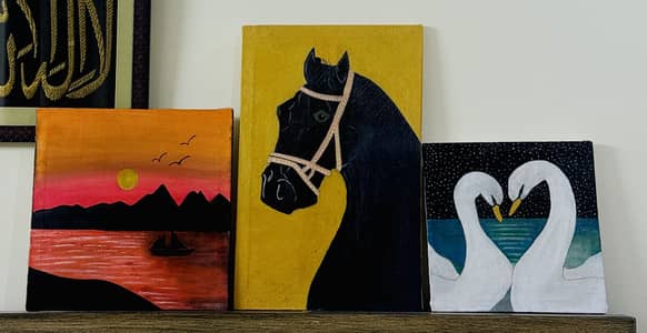 3 Handmade Canvas Paintings Set | Wall Decor | Home & Office Art