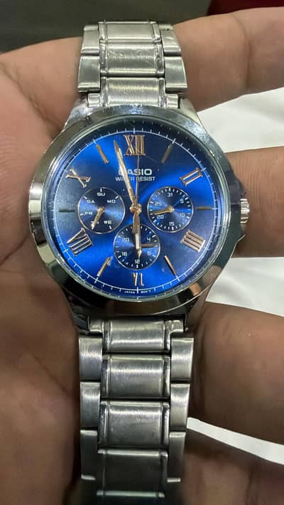 Casio Blue Dial Stainless Steel Watch – Excellent Condition
