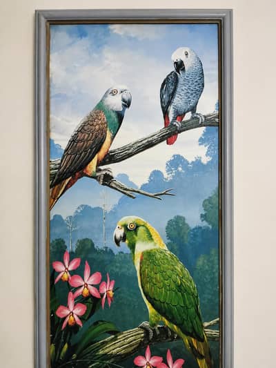 Wooden Framed Decorative Parrot Wall Painting Set 2 Pieces