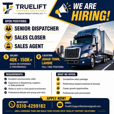 Truck dispatcher Jobs in Lahore| Sales Closer & Sales agent required|