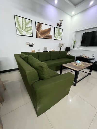 L SHAPE GREEN FAMILY USED SOFA (Urgent)