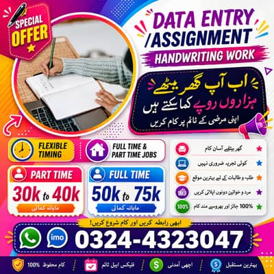 Assignment Work/ Typing job / Data Entry Job / Job for male and female