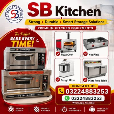 pizza oven, conveyor/ deep fryer/ dough mixer/ hot plate/ prep table