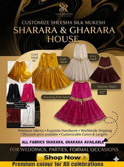 Latest Customize Sharara & Gharara in Multiple colours, Fabrics