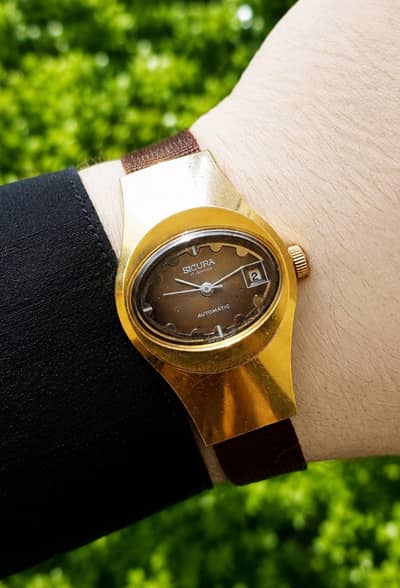 ORIGINAL VINTAGE SICURA 27mm GOLD PLATED RARE AUTOMATIC SWISS MADE