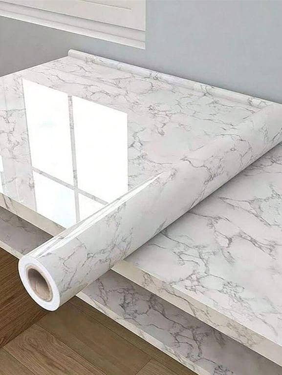 60cm × 200cm Self-Adhesive Black and White Marble Kitchen Wallpaper (Waterproof, Oil-Proof, Heat-Resistant) for Walls, Cabinets