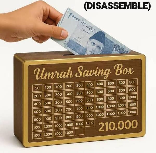 Umrah Saving Box by [Brand] – Wooden 280-Day Umrah Savings Plan