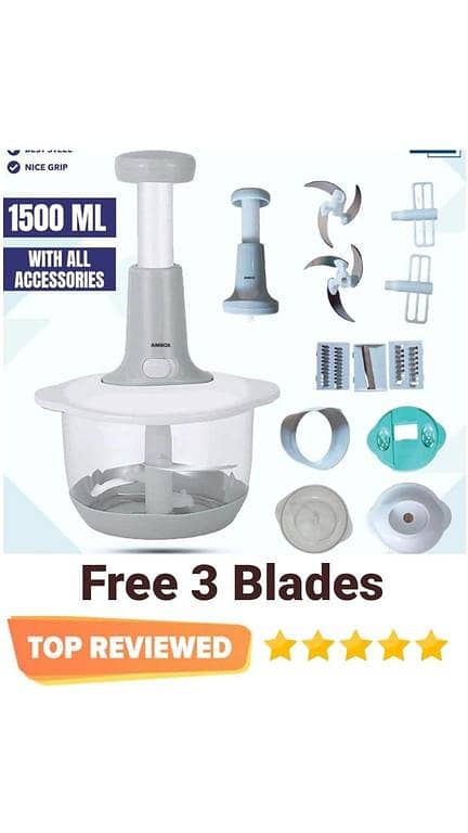 Chopper Food Processor with 2000 ml Transparent Bowl, 3-Blade System, Quick Start Operation