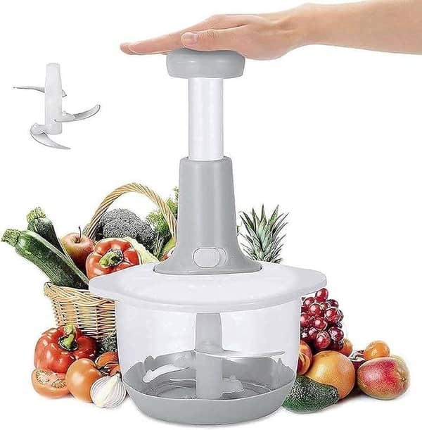 "Manual Food Chopper | Hand Press Chopper with Stainless Steel Blades | Plastic & Stainless Steel Multi-Purpose Kitchen Chopper for Vegetables, Onions & Garlic | Easy-to-Use Manual Chopper in Pakistan"