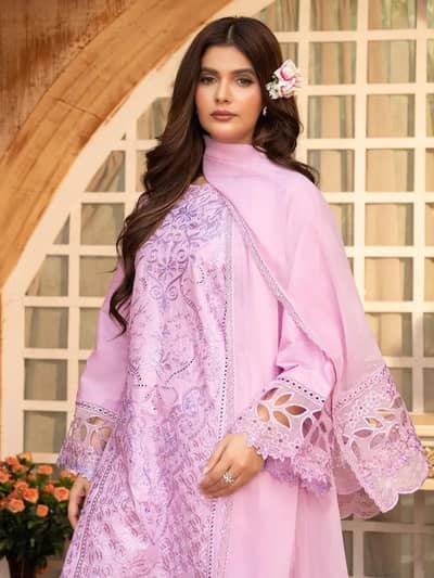 Pink 3 Piece Embroidered Ladies Suit