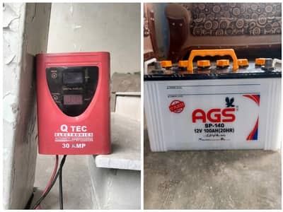 AGS 12V 100Ah Battery + Q TEC 30A Automatic Battery Charger