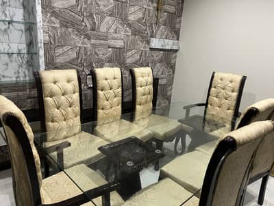 8 Seater Premium Dining Table Set with Glass Top – Excellent Condition