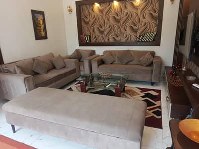 7seater sofa +sattie with storage,light brown shade, velvet fabric,mas