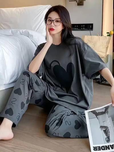 Grey printed 2PCS Women night Suit