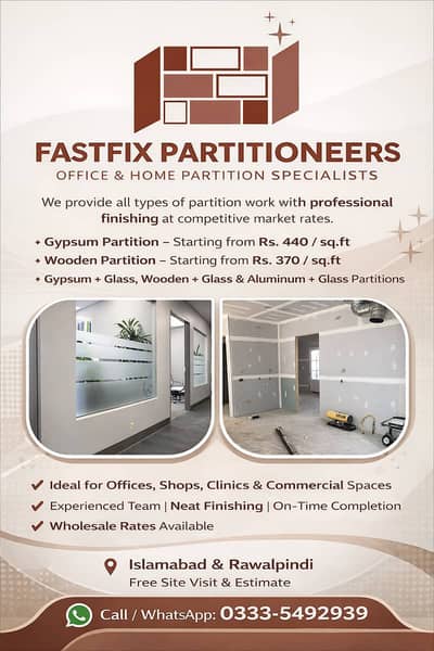 Partitions Service | Office partition | Gypsum | Wooden | Glass
