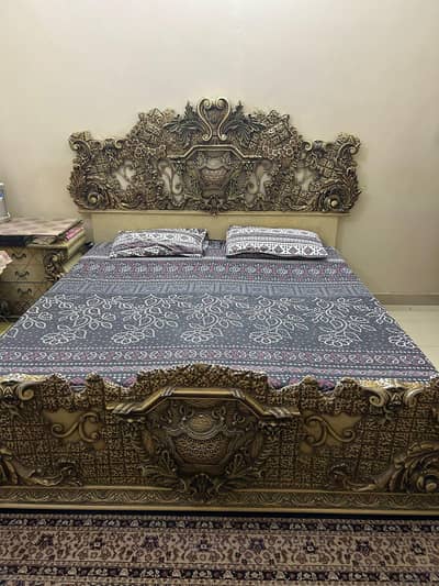 Bed set with wardrobe and sidetables and dressing table