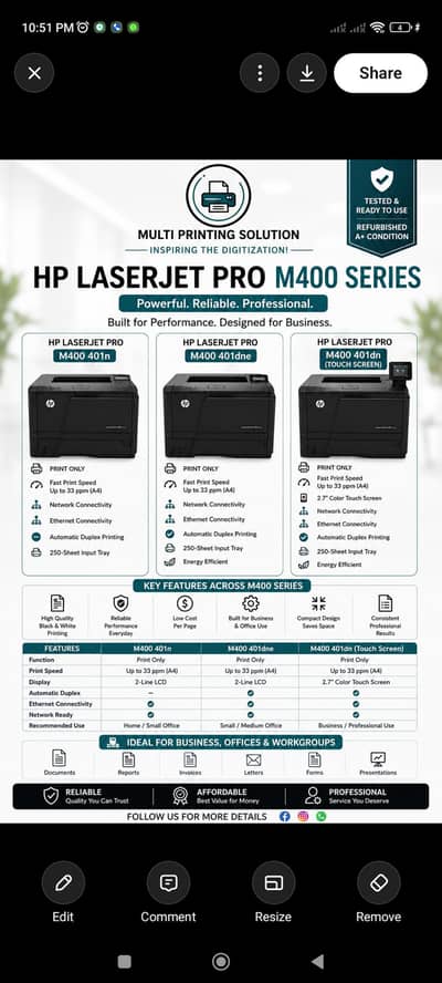 HP LaserJet Printer 401n/dn available with Best price and A+ condition