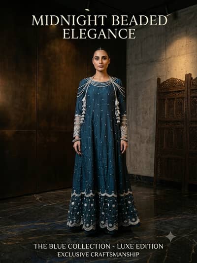 Maxi Gown Midnight Blue Embellished Raw Silk