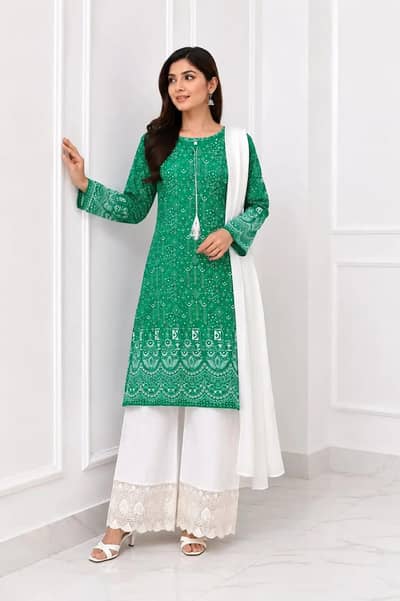 3pic women stitched Arabic lawn 14 august dress
