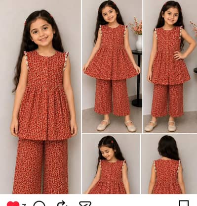 Kids Girls Sleeveless Front Open Frock with Matching Palazzo 2-Pc Set