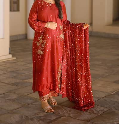 Silk dress Royal Crimson Sequin & Zari Embellished Silk