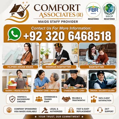 Maid, House Maids, cook, chef, Baby Sitter, Filipino maids Available