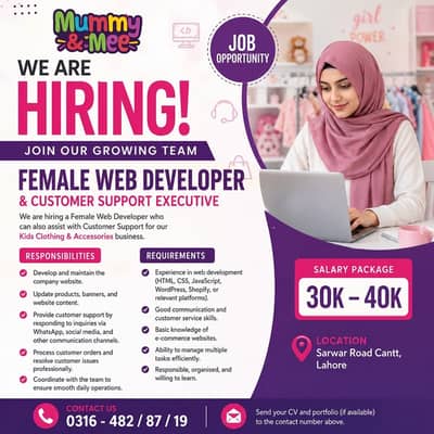 Female Web Developer & Customer Support Executive | Jobs