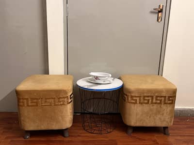 2 stools and table
