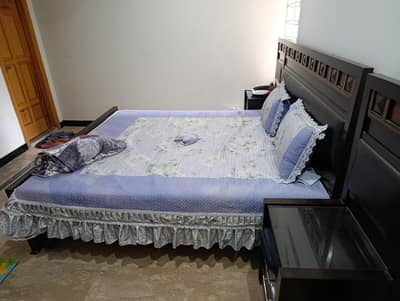 Used King Size bed with side tables and without Mattress