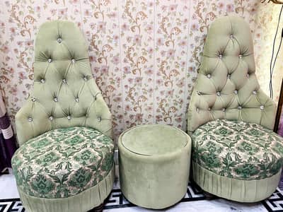 Luxury Velvet  Chair Set with Ottoman(Table)-Excellent Condition 
