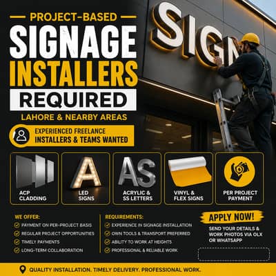 Project-Based Signage Installers Required – Lahore