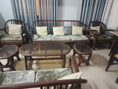 7 seater wood sofa set with 3 tables