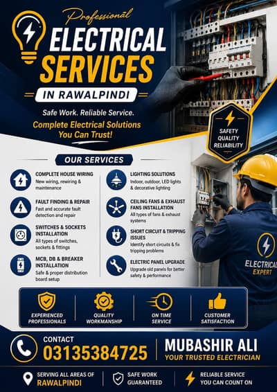 Electrician service in Rawalpindi House Wiring &Electrical Repair