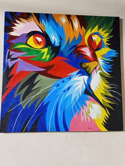 Colourful Abstract Cat Painting - Handmade Canvas Wall Art