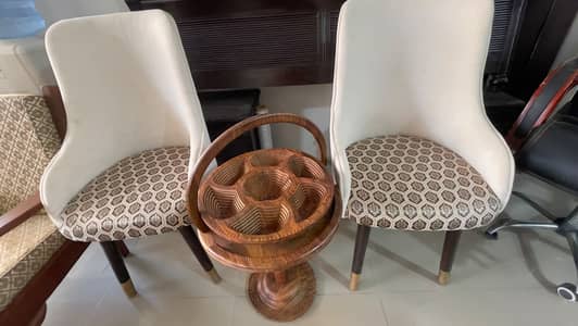 Premium Cushion Chairs & Unique Carved Wooden Basket Table Set