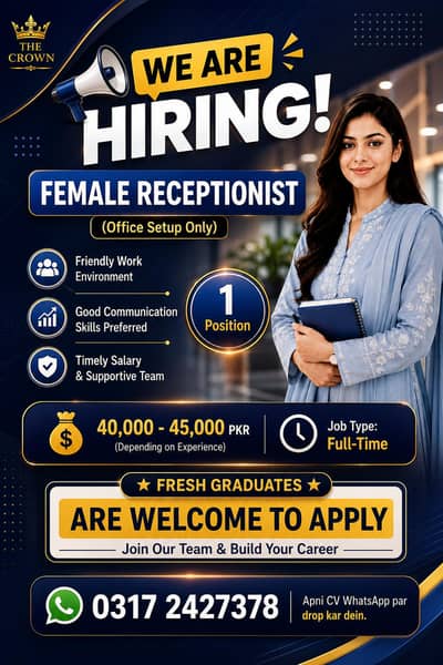 female receptionist required for office