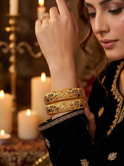 Premium Roll Engraved Bangles for Women | Gold Plated Designer Bangles