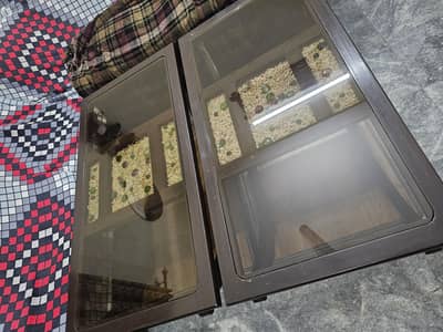 2 wooden Tables with glass top