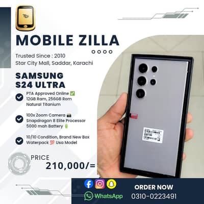 Samsung S24 Ultra, Natural Titanium, With Box, PTA App,  MOBILE ZILLA